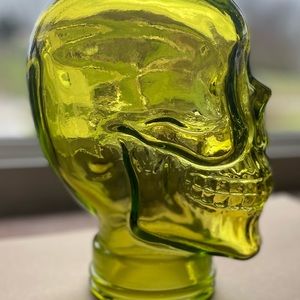 Yellow Glass skull 10" tall heavy glass! HALLOWEEN
